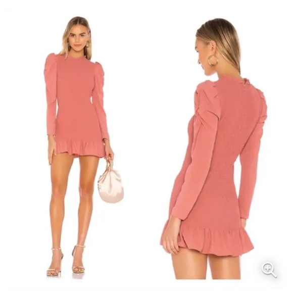 Amanda Uprichard Rhiannon Smocked Mini Dress In Sienna Pink - Picture 2 of 6